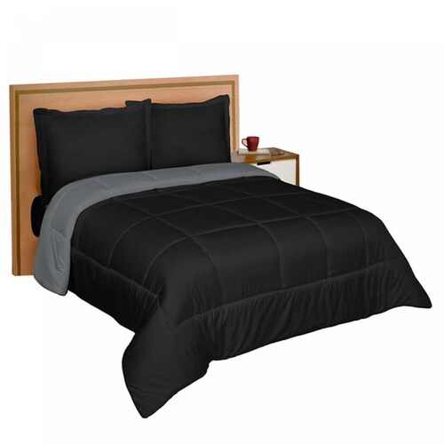 Edredón Duvet Con Relleno Matrimonial Negro Dos Vistas Pizarra