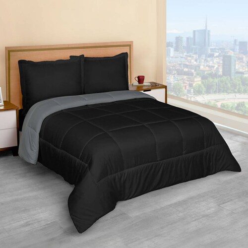 Edredón Duvet Con Relleno Matrimonial Negro Dos Vistas Pizarra