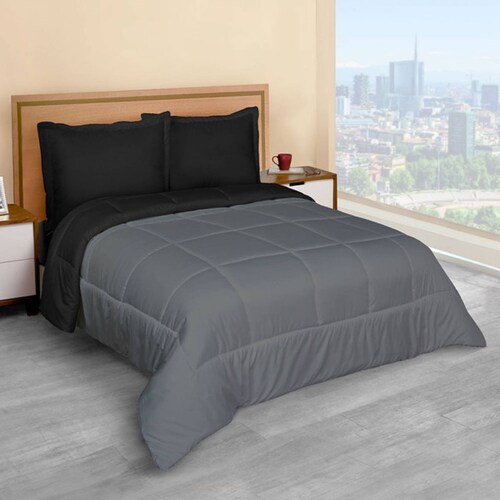 Edredón Duvet Con Relleno Matrimonial Negro Dos Vistas Pizarra