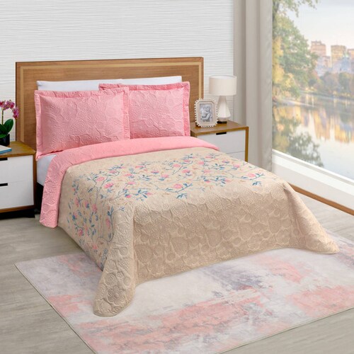 Edredón Ligero Dos Vistas King Size  Beige Azalea Pinsonic
