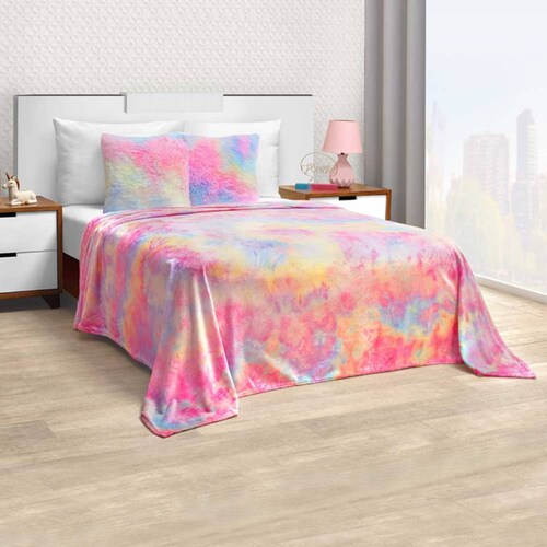 Frazada Individual Rosa Sherpa  Tie Dye