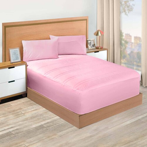 Protector Cubre Colchón Matrimonial Rosa Antiácaros Ultra