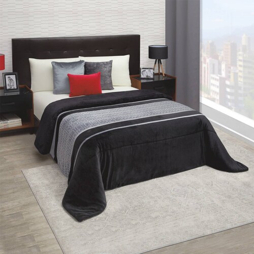 Cobertor con Borrega  Matrimonial Negro Térmico Sable.