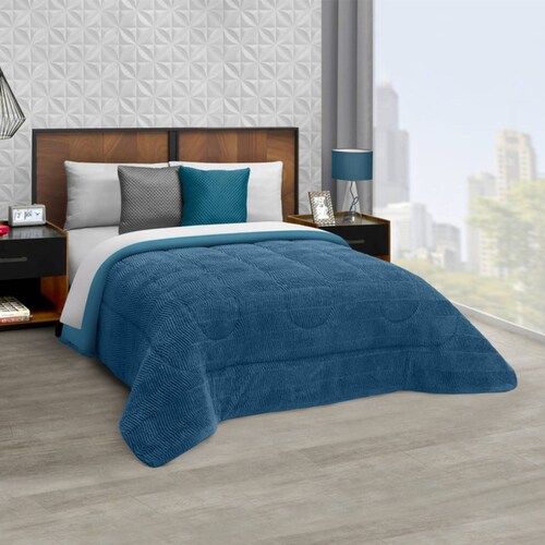 Edredón Mink King Size Azul Petróleo Térmico Fox Dos Vistas