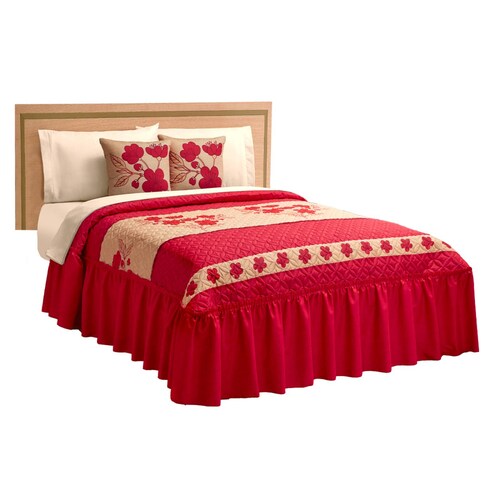 Colcha Con Cojines Matrimonial Rojo Con Forro De Tela Malta.