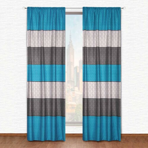 Cortinas Azul Rayas dos paneles de 1.30 x 2.20 Zurich.