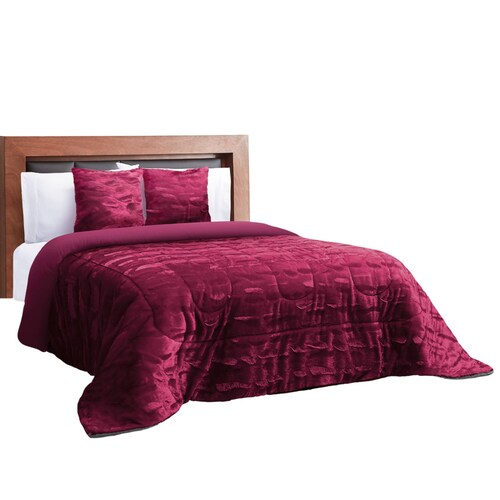 Edredón Mink King Size Vino Dos Vistas Térmico Granate.