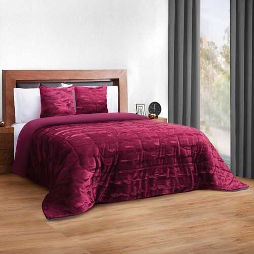 Edredón Mink King Size Vino Dos Vistas Térmico Granate.