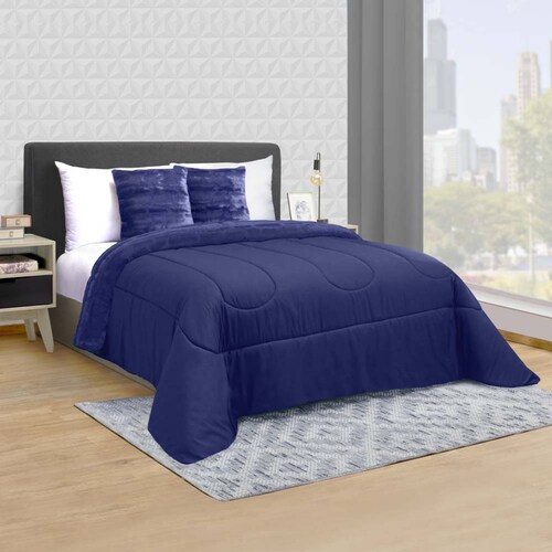 Edredón Mink King Size Azul Dos Vistas Térmico Navy.