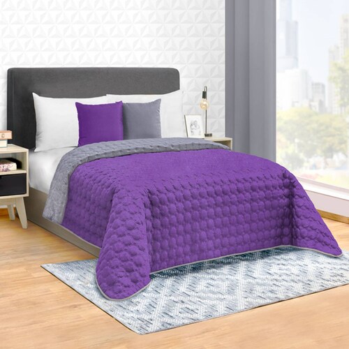 Edredón Ligero King Size Con Fundas Morado Dos Vistas Violeta.