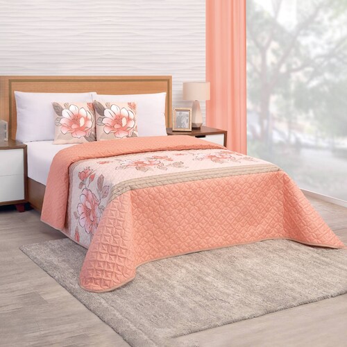 Edredón Ligero Matrimonial Salmón Dos Vistas  Flora.
