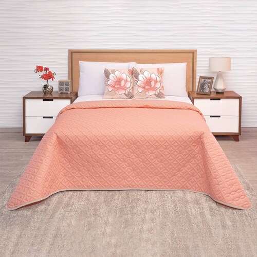 Edredón Ligero Matrimonial Salmón Dos Vistas  Flora.