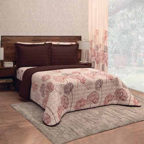 Edredón Ligero Matrimonial Beige  Dos Vistas  Mali.