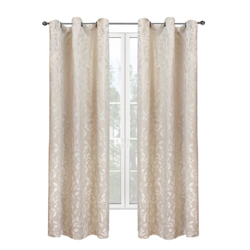 Cortina Jacquard 2 paneles de 1.45 x 2.15 m Hojas Arena.