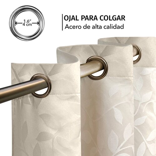 Cortina Jacquard 2 paneles de 1.45 x 2.15 m Hojas Arena.