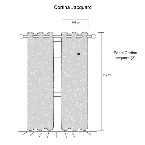 Cortina Jacquard 2 paneles de 1.45 x 2.15 m Hojas Arena.