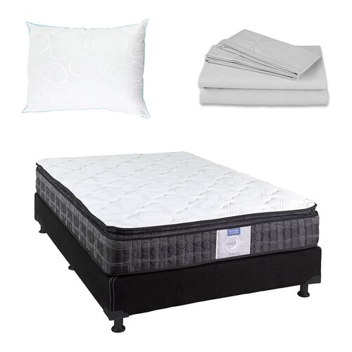 Colchón Matrimonial Restonic Native + Box Black Dicasa + Sábanas + 1 Almohada de Osos