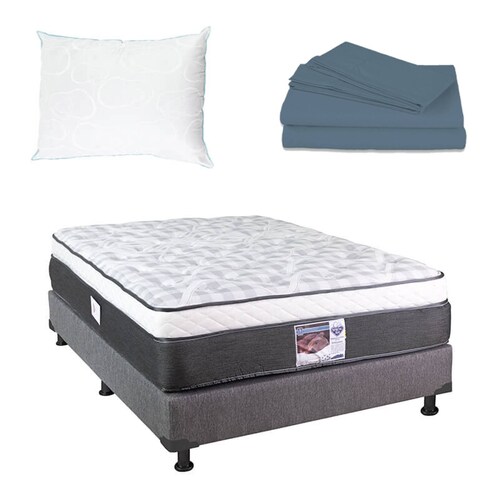 Colchón Matrimonial Spring Air United Con Box Gris, Sábanas y Almohada Oso