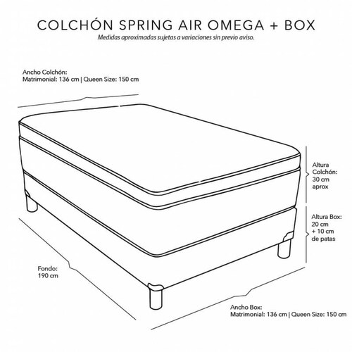 Colchón Queen Size Spring Air  Omega + Box Black Dicasa + Juego de Sábanas