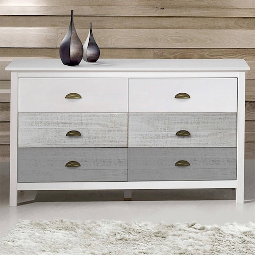Cómoda Seis Cajones Marckeric Romántica Blanco y Gris