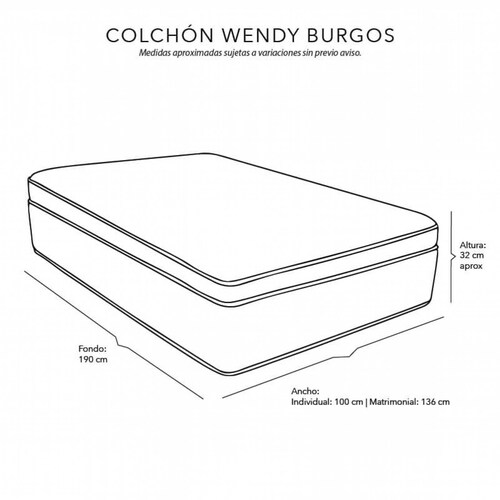 Colchón Individual Wendy Burgos con Cabecera Capri Dicasa