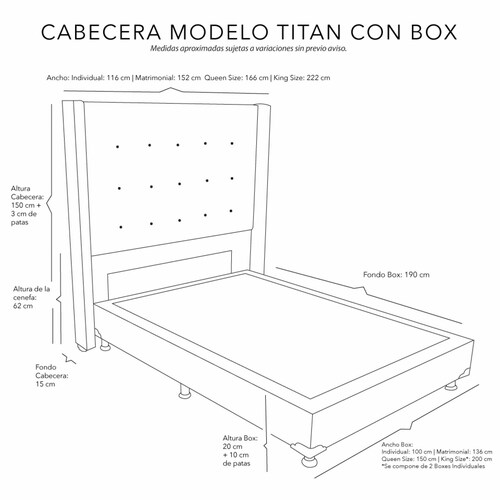 Cabecera Matrimonial Dicasa Titan con Box Rosa