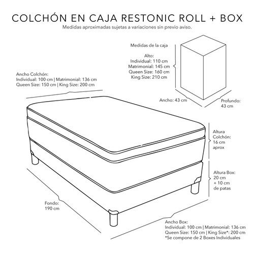 Colchon Individual Restonic Roll con Box y Sabanas Softy
