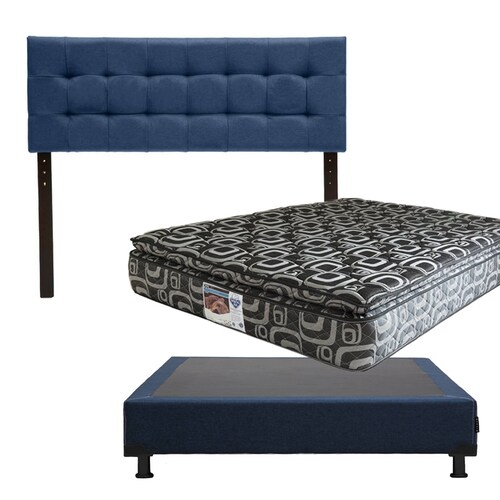 Colchon Matrimonial Spring Air Morgan Con Cabecera Catania y Box Azul