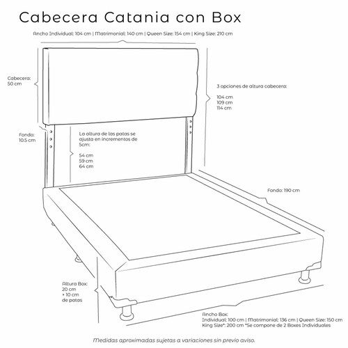 Colchon Matrimonial Spring Air Morgan Con Cabecera Catania y Box Azul