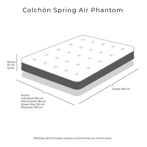Colchon Matrimonial Spring Air Phantom Con 2 Almohadas Oso