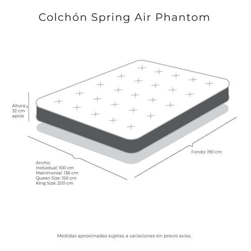 Colchon Matrimonial Spring Air Phantom Con Almohada Oso, Protector y Sabanas