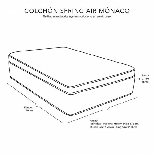 Colchon Matrimonial Spring Air Monaco Con Cabecera Bora y Box Rojo Con Gris