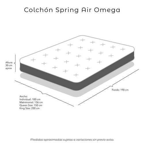 Colchon Matrimonial Spring Air Omega Con Cabecera Bora y Box Rojo Con Gris
