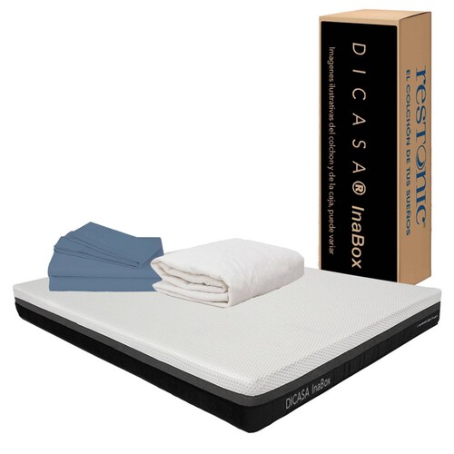 Colchon Queen Size InaBox Con Protector y Sabanas.