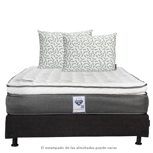 Colchon Queen Size Spring Air Phantom Con Box Negro y Almohadas 2 Pack