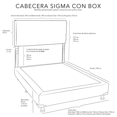 Cabecera y Box matrimonial Dicasa Sigma gris