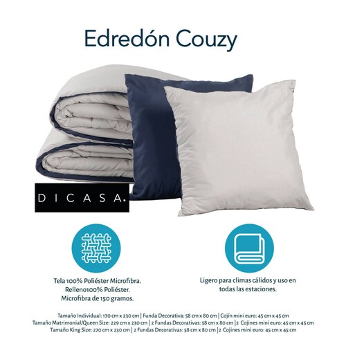 Set Edredon Couzy Dicasa king size doble vista con almohadas