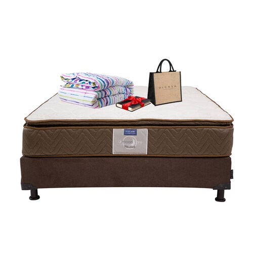 Colchon Matrimonial Restonic Nautilus con Box Dicasa Chocolate y Edredon Verona