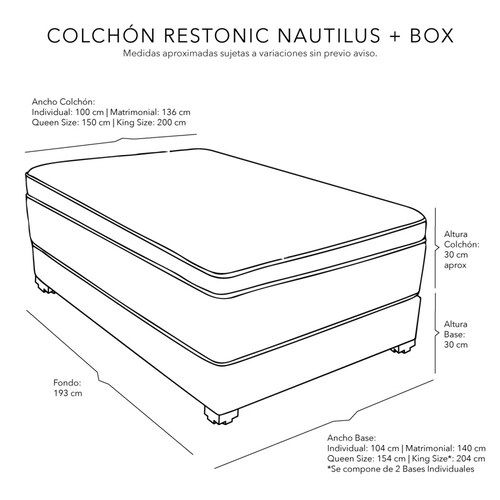 Colchon Matrimonial Restonic Nautilus con Box Dicasa Chocolate y Edredon Verona