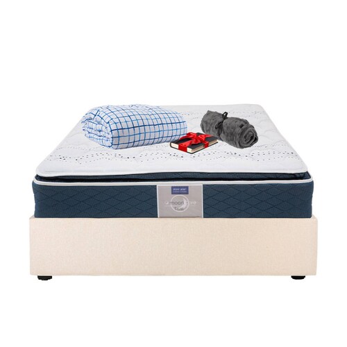 Colchón Queen Size Restonic con Base Cama Dicasa Col Beige y Edredon Palermo