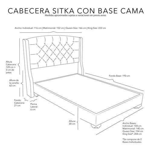 Estructura de cama con cabecera de MDF tapizada en tela poliéster