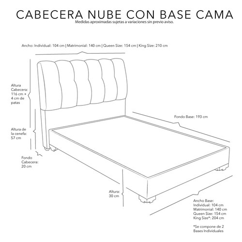Cabecera Dicasa Nube con Base Cama matrimonial gris