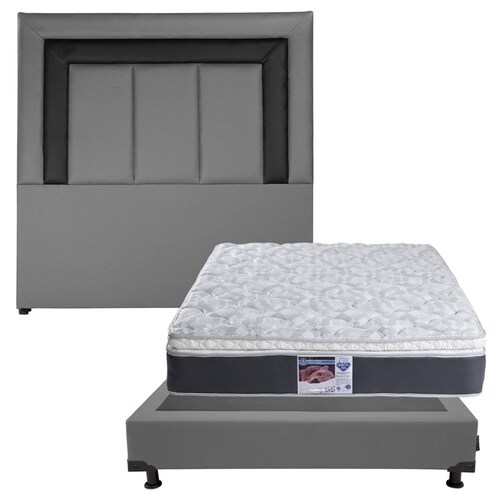Colchón Matrimonial Spring Air Marte con Cabecera Dicasa Vento y Box Gris