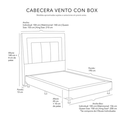 Colchón Matrimonial Spring Air Marte con Cabecera Dicasa Vento y Box Gris