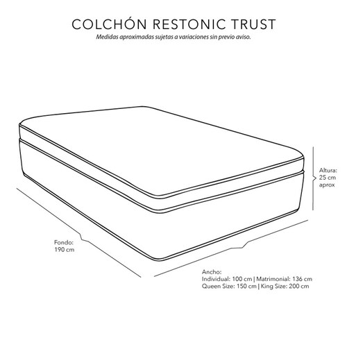Colchón Matrimonial Restonic Trust con Cabecera Milan y Box Columbia Beige