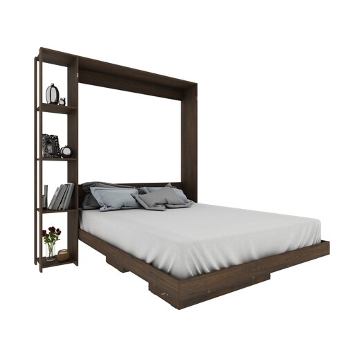 Base De Cama Matrimonial Abatible Con Estantes A22 Rústico