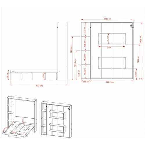 Base De Cama Matrimonial Abatible Con Estantes A22 Rústico