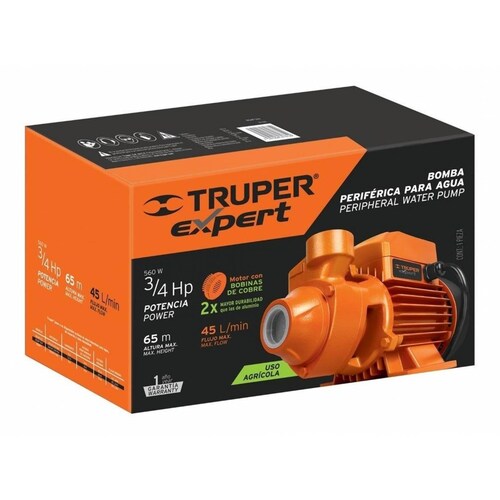 Bomba periférica 3/4 HP, altura máxima 65 m, Truper Expert 