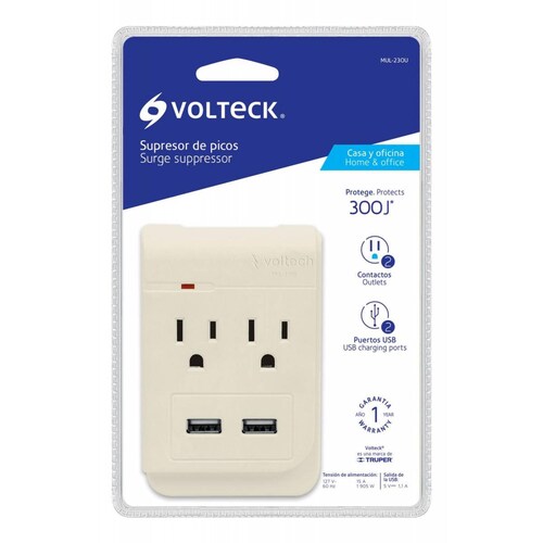 Multicontacto 2 Entradascon 2 Entradas Usb At Volteck 