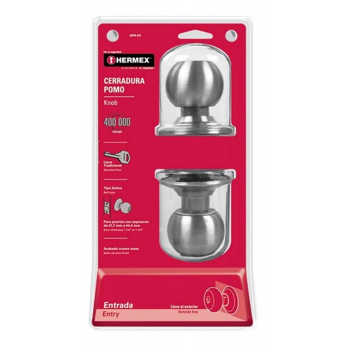 Cerradura Pomo Cromo Mate Esfera Entrada 
